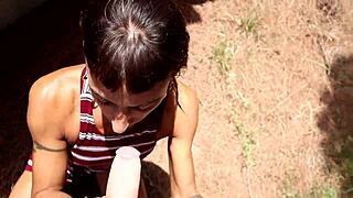 amateur couple bangs in city woods doggystyle till cum in mouth!