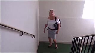Mature wife flashes outdoors during voyeur masturbation session