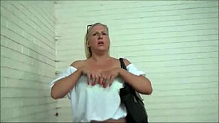 Mature wife flashes outdoors during voyeur masturbation session