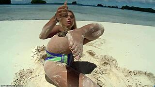 Nikki Thorne's bikini clings tight as she teases every curve close up