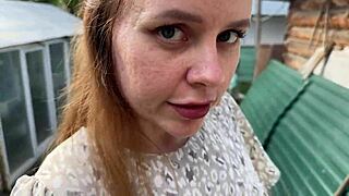i'm deepthroating and creampieing this sexy russian milf beauty pov in countryside nature