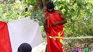 chief priest fucks pregnant wife outdoor while husband watches african ritual threesome