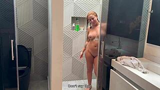 Hey stepdad you like my wet tits in the shower before i swallow every drop?