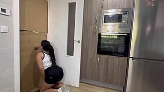 Cleaning Kitchen Uncovers Glory Hole Cock for Deepthroat Cum Gulp