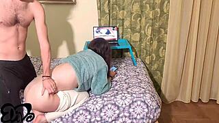 roommate stud bends me over doggystyle pounding my skinny slut pussy while moaning to old vids