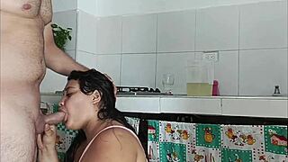 unfaithful housewife fucks lover hard in kitchen on cam