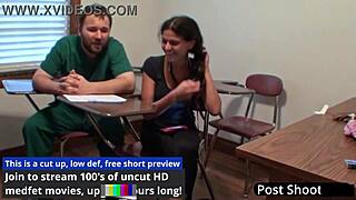 Petite latina patient spreads shaved pussy for doctor's hitachi vibrator orgasm