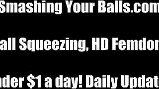 How swollen and bruised do your balls get from my relentless femdom kicks, slave?