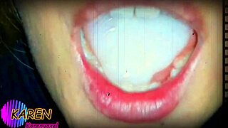 Karen plays with huge jizz loads on her tongue in slow motion right?