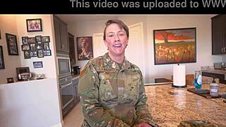 horny military stepmom lola maverick returns home from deployment in uniform boots short hair tattoos