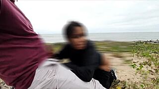 Dia gets anal creampied on beach by big black cock while voyeurs watch