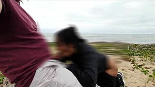 Dia gets anal creampied on beach by big black cock while voyeurs watch