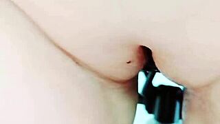 mature mom glides her huge shaved pussy lips teasingly in wet display