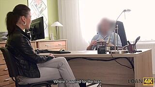 frances charms her way to a loan4k credit, showing off beauty with skilled blowjob and fingering in the office