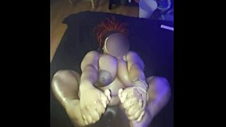 Redhead Ebony BBW Slut Gags On Cock With Huge Natural Tits Out