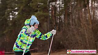 after ski jane white from clubsweethearts bends over for neighbor deepthroat cowgirl pussy lick outdoors
