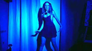 Curvy French blonde sways teasingly in dress to sultry tunes