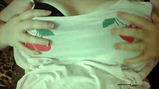 horny amateur girl teases big tits pierced nipples on webcam solo play