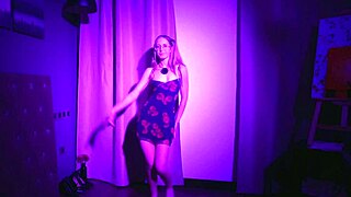 Curvy French blonde sways teasingly in dress to sultry tunes