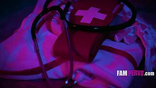 milf in halloween nurse costume tempts stepson for horny hospital fuck