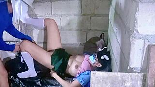 busty pinay teen fucked hard on construction site creampie in pussy close up