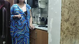 indian stepmom sneaks into kitchen watching stepsons cock then bends over for creampie pounding