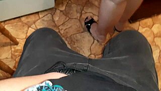 stepmom in kitchen miniskirt unaware as i riskily jerk off beside her cum explosion