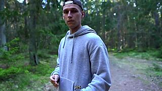 stranger pounds my big tits asian ass doggystyle in forest for cash cum in mouth cowgirl ride!!