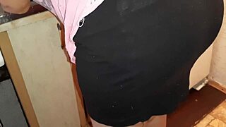 stepmom in kitchen miniskirt unaware as i riskily jerk off beside her cum explosion