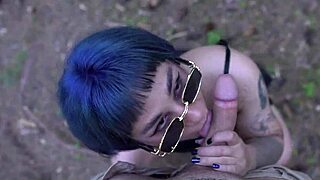 stranger pounds my big tits asian ass doggystyle in forest for cash cum in mouth cowgirl ride!!