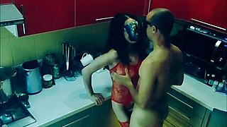 slender wife in stockings endures rough kitchen fuck bent over every position by husband