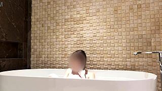 Skinny japanese beauty bathes her cute feet and small tits in luxury hotel shower
