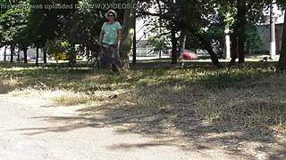 hey look at this hairy mature flashing her beaver through see-through dress outdoors