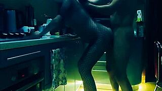 slender wife in stockings endures rough kitchen fuck bent over every position by husband