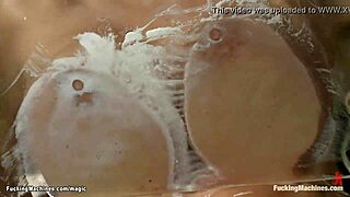 Juicy Big Tits Blonde Rides Machine to Squirting Orgasms!
