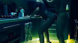 slender wife in stockings endures rough kitchen fuck bent over every position by husband
