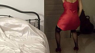 wanna see this white slut in red satin corset take anal rimjob and doggystyle toys?