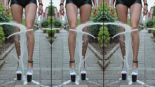high heels legs feet glisten mysteriously under public cumshot showers everywhere