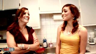horny lesbian twins finger and lick wet pussies in kitchen 😍👅
