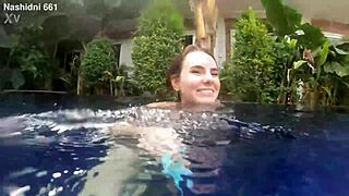 busty babe deepthroats BIG COCK on nudist beach then DOGGYSTYLE creampie in hotel