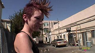 a punk babe strips out of fishnets before taking bbc deep in her shaved pussy