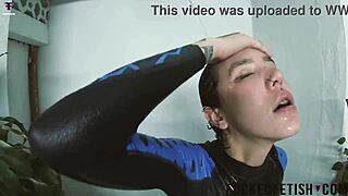 Skinny bikini babe teases in spandex during sexy underwater pool play