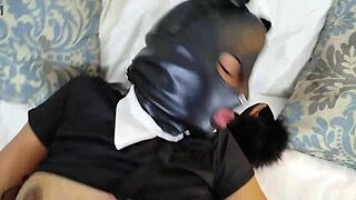 Hey, check out this Latina girlfriend as masked BDSM slave in catsuit, master slaps, whips, plugs her ass then bangs till creampie.