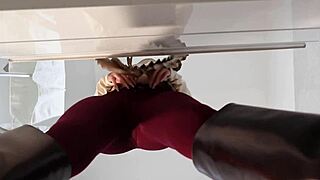 Tight shaved pussy big tits blonde strips pantyhose for casting