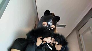 Hey, check out this Latina girlfriend as masked BDSM slave in catsuit, master slaps, whips, plugs her ass then bangs till creampie.