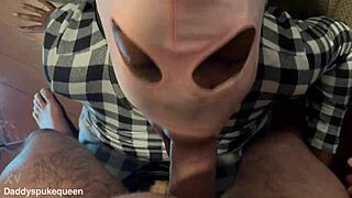 black queen chokes on small cock puking gagging facefuck with taint lick and cumshot in eye