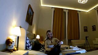 Tight shaved pussy big tits blonde strips pantyhose for casting