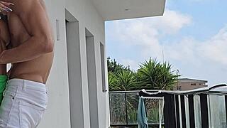Tommy Cabrio fucks me hard on the balcony with neighbors watching our orgasmic show