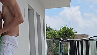 Tommy Cabrio fucks me hard on the balcony with neighbors watching our orgasmic show