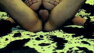 Skinny wife in stockings finally convinces hubby to film her cowgirl rides at home